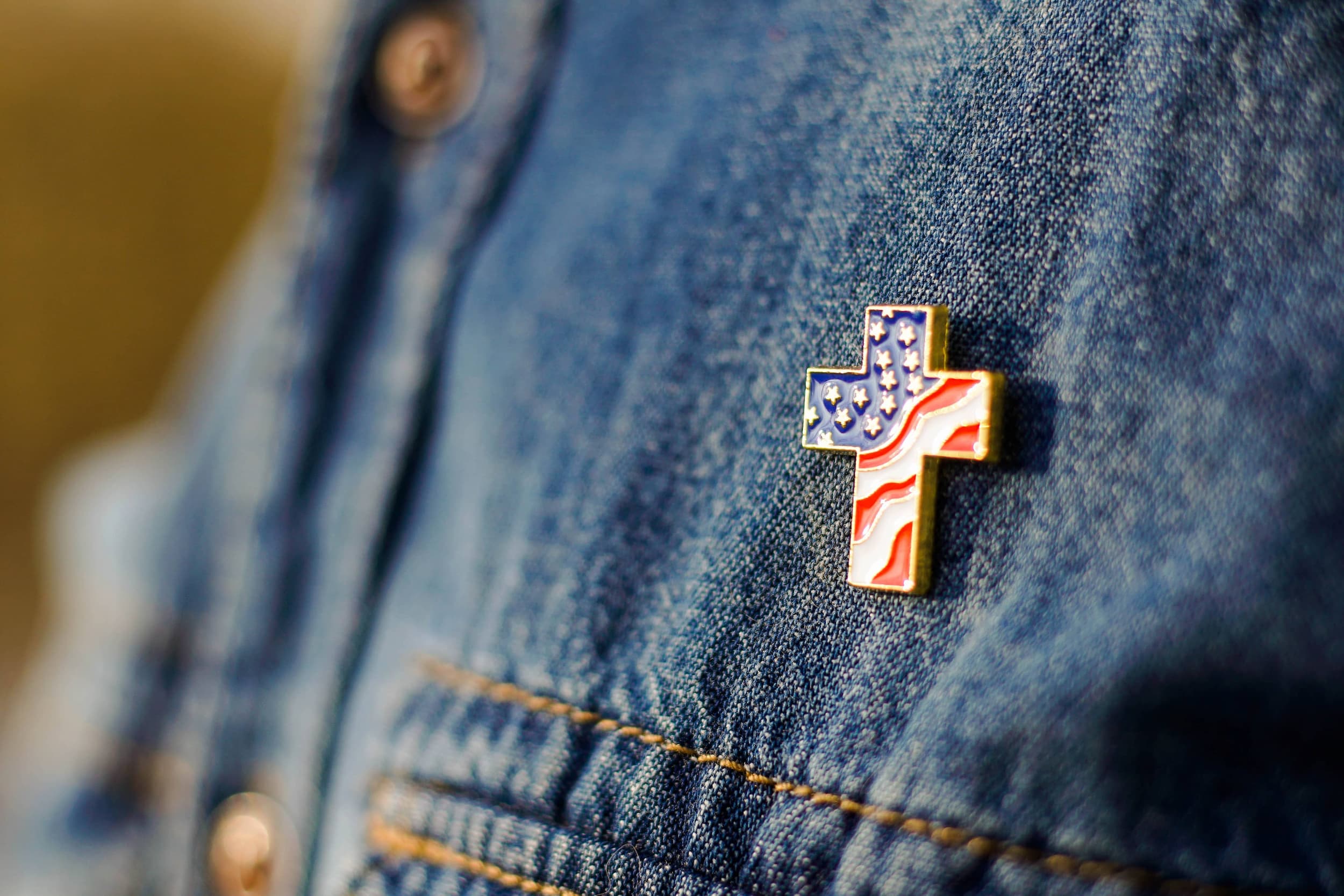 christian cross pin with american flag
